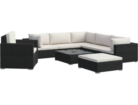 Conjunto de Jardim  Lounge 46766 (Preto - Rattan Vime - 74x74x26 cm - 8 Peças)