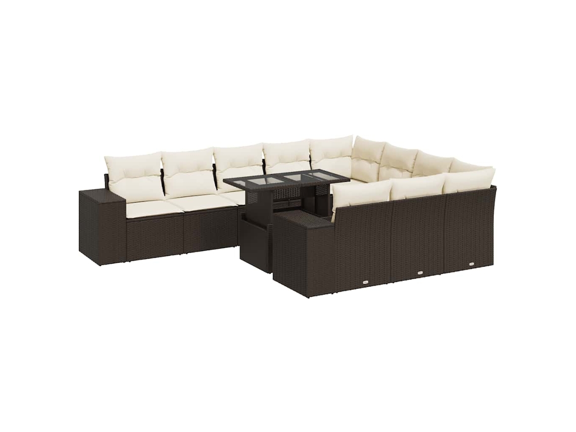 Conjunto de 11 Sofás de Jardim C/ Almofadões Vime Pe Castanho MAISON EXCLUSIVE (11 pcs)
