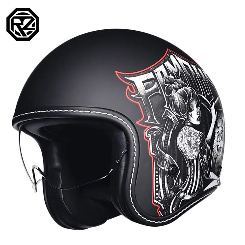 (m) Capacete De Motocicleta, Modelo Retrô 3/4 Com Viseira Integrada
