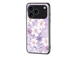 Capa Para Iphone 17 Pro Com Estampa Floral Em Tpu Vidro Temperado - Roxa