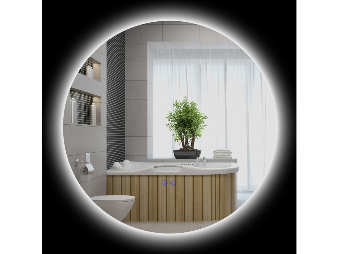 Espelho de Redondo Led do Banheiro Ø 70 Cm de Parede com Interruptor de Luz e Sistema Antiembaça 35 W Cinza