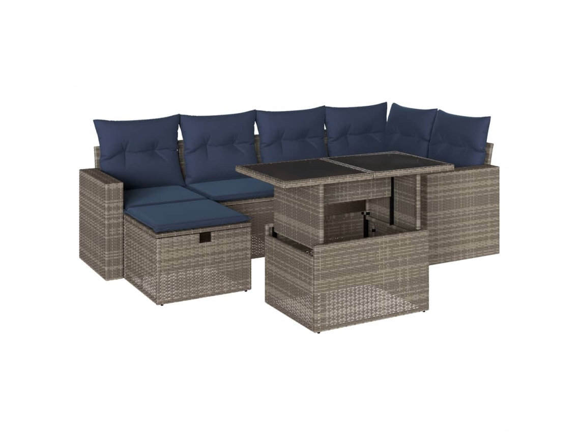 Conjunto de Sofá de Jardim, 7 Peças, Almofadas, Rattan Cinza MAISON EXCLUSIVE
