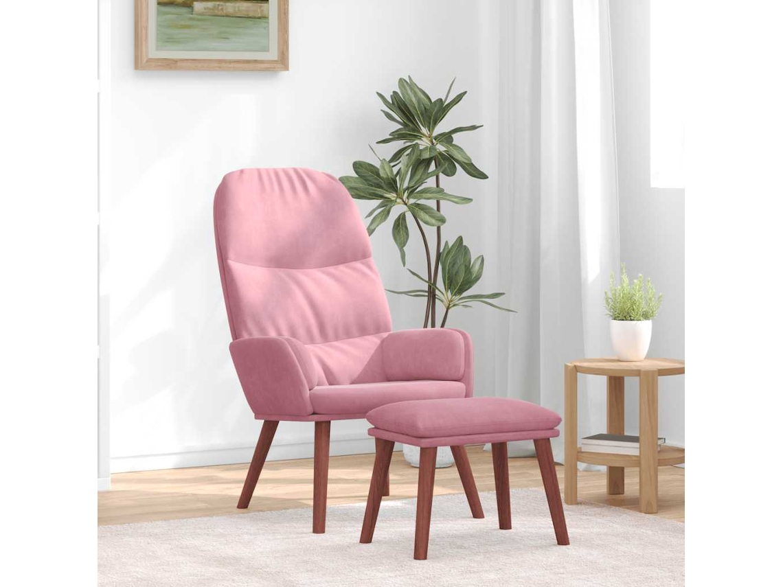 Vidaxl Cadeira De Descanso Com Banco P/ Pés Veludo Rosa