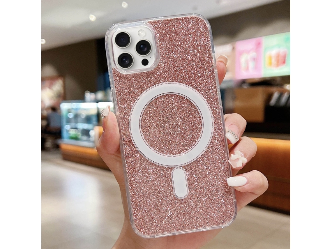 Capa Transparente Com Glitter Para Iphone 12 / 12 Pro - Acrílico - Magsafe - Rosa