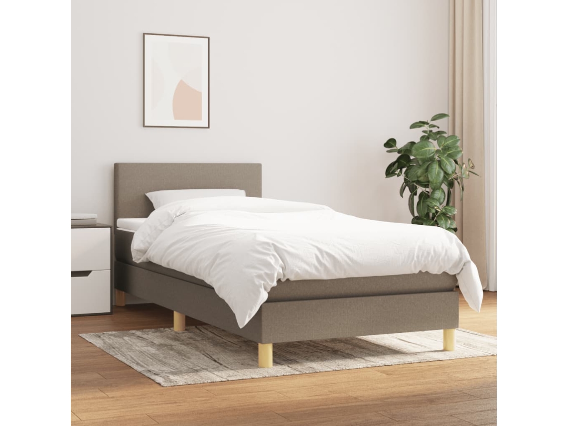 Vidaxl Cama Com Molas/colchão 90x200 Cm Tecido Castanho-acinzentado