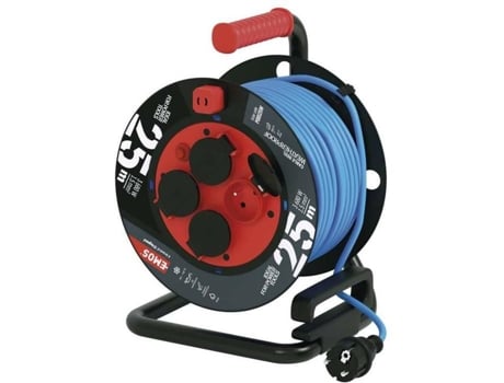 Cabo de tambor resistente às intempéries, 25 m, 4 tomadas, azul, silicone, 230 V, 1,5 mm² Emos