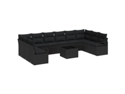Conjunto 11 Conjunto De Móveis De Jardim Vidaxl Preto Vime Pe (344 X 177 X 85 Cm)