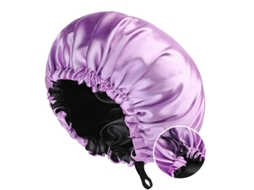 Touca de dormir feminina de cetim Aquaforge, camada dupla, botões ajustáveis, para beleza e penteados, roxo claro e preto