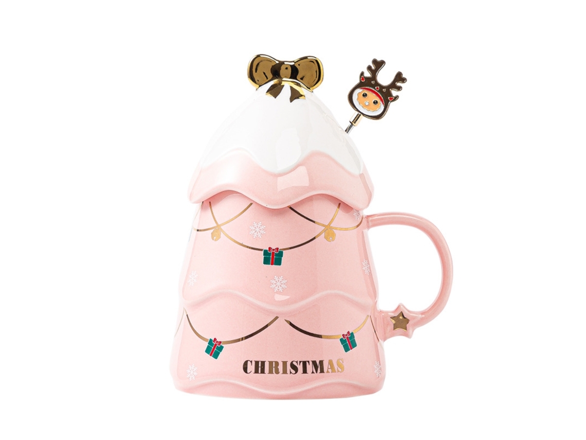 Conjunto Canecas Natal Tampa Colher 500ml Cerâmica Presente