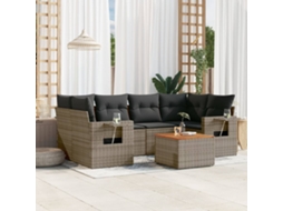 Vidaxl 7 Pcs Conjunto Sofás P/ Jardim C/ Almofadões Vime Pe Cinzento