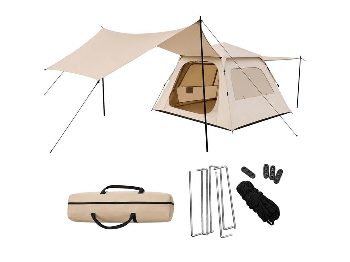 Tenda De Camping Para 3-4 Pessoas Com Toldo Removível E Proteção Uv
