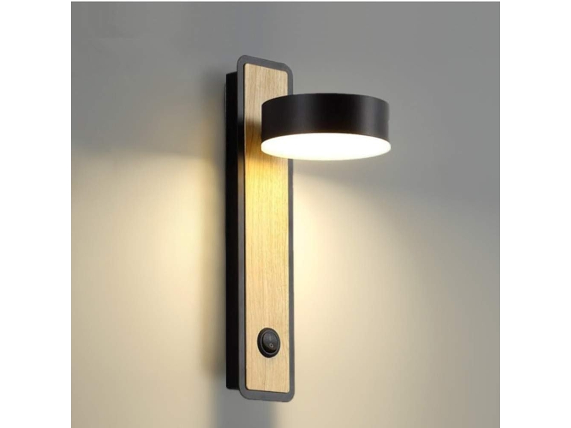Luminária De Parede Led Luzes Iluminação Interna Madeira Para Quarto Sala Estar Corredor Escritório Giratório*