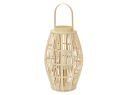 Lanterna De Bambu Com Castiçal De Vidro, 63cm Altura, Suporte Para Velas, Madeira Natural