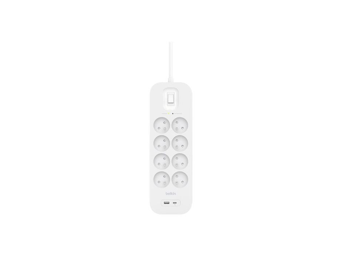 Protetor De Surto Belkin Modelo 8 Tomadas 1 Usb C 1 Usb A Cor Branca