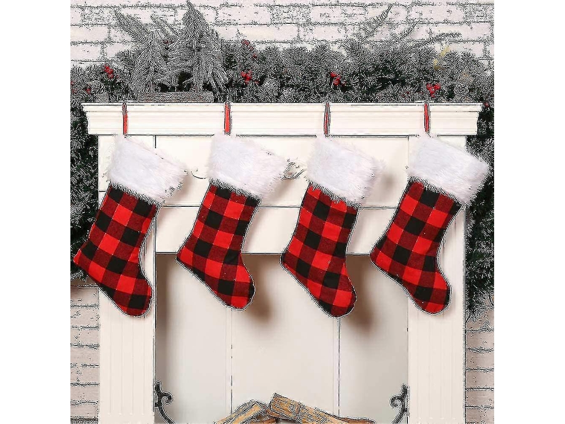 Meias De Natal Com Padrão Xadrez, Armazenamento, Grande Espaço, Floresta, Homem, Meias De Natal Penduradas Para Feriados Olysi Shop