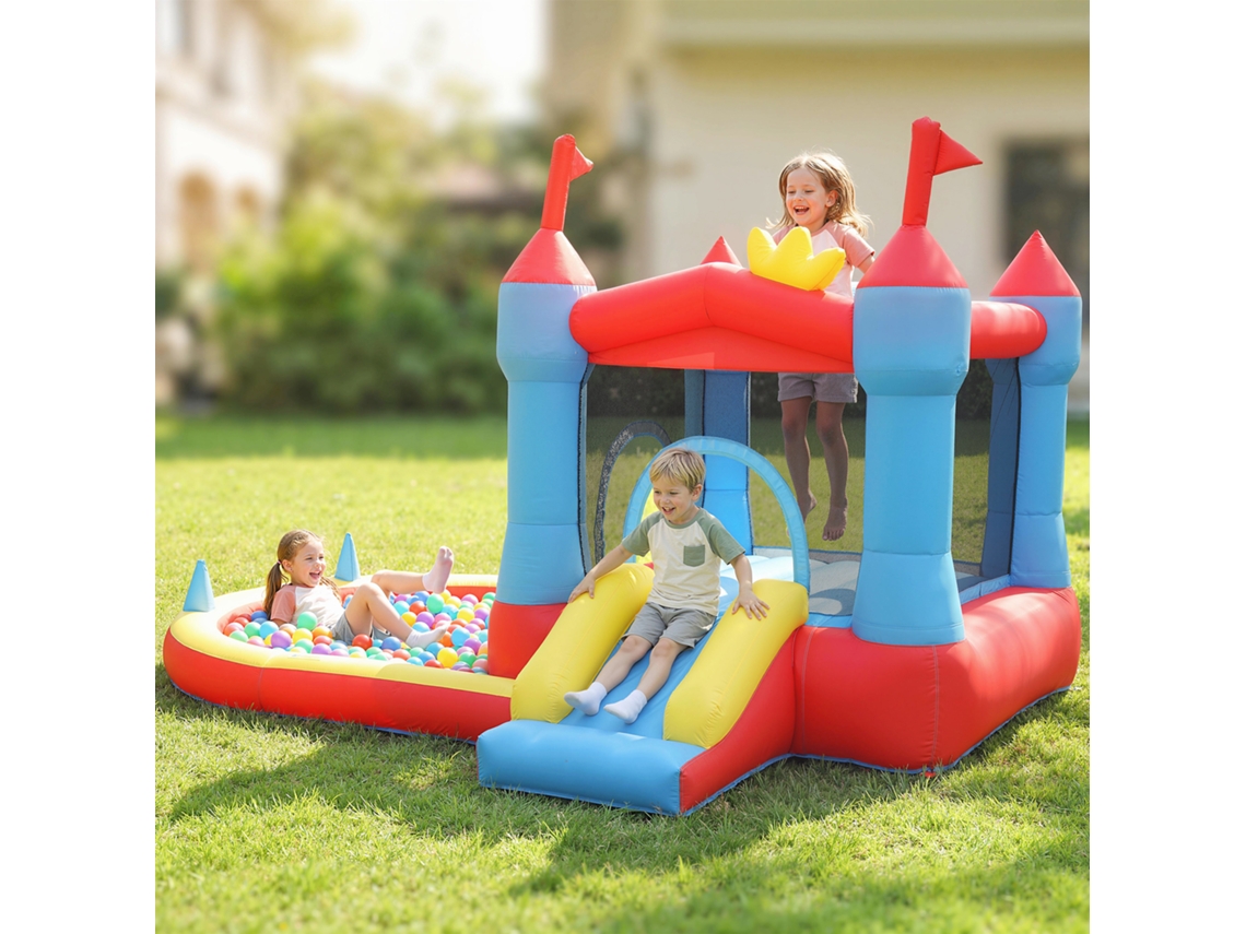 Castelo Inflável Azul Com Escorregador, Soprador, Trampolim, Piscina De Cano, Piscina De Bolas E Pistola D'água - 342x255x209 Cm