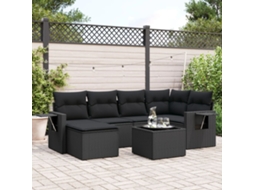 Jogo de Sofá 7 Peças P/ Jardim C/ Almofadões Vime Pe Preto Dkd Home Decor