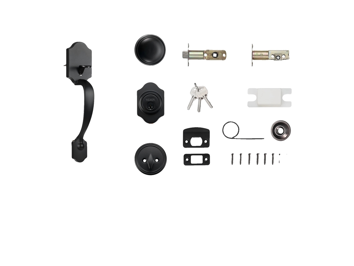 Conjunto De Fechadura Para Porta Da Frente, Espaçamento De Furos Ajustável, Liga De Zinco Durável, Preto Fosco
