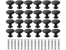 24 tiradores redondos, 30mm, negro mate, de zinc, para gavetas y puertas | S/MARCA