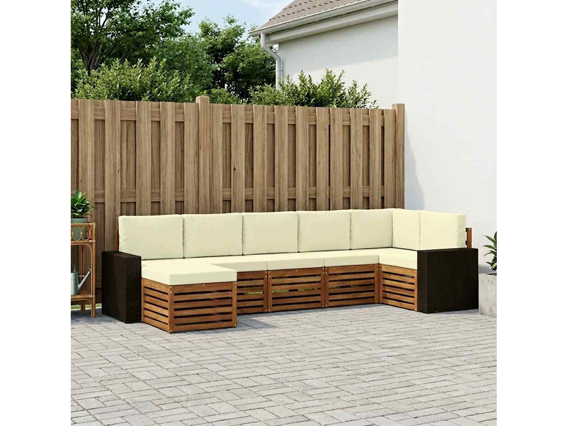 Vidaxl Conjunto De Sofás Para Exterior 7 Unid. Natural E Creme