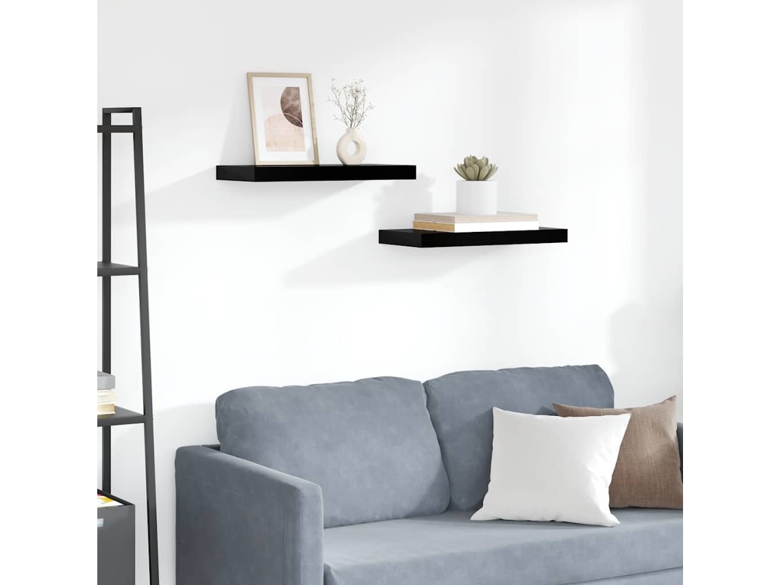 Vidaxl Prateleiras De Parede Suspensas 2 Pcs 50x23,5x3,8cm Mdf Preto