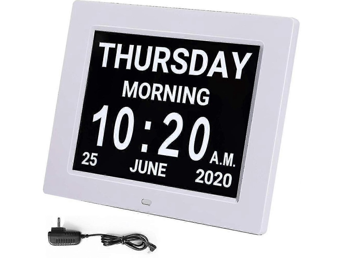 Despertador Digital Com Tela Grande De 8 Polegadas, Visor Am/pm, 5 Alarmes E Calendário De Mesa Em Led Para Pacientes Com Demência.