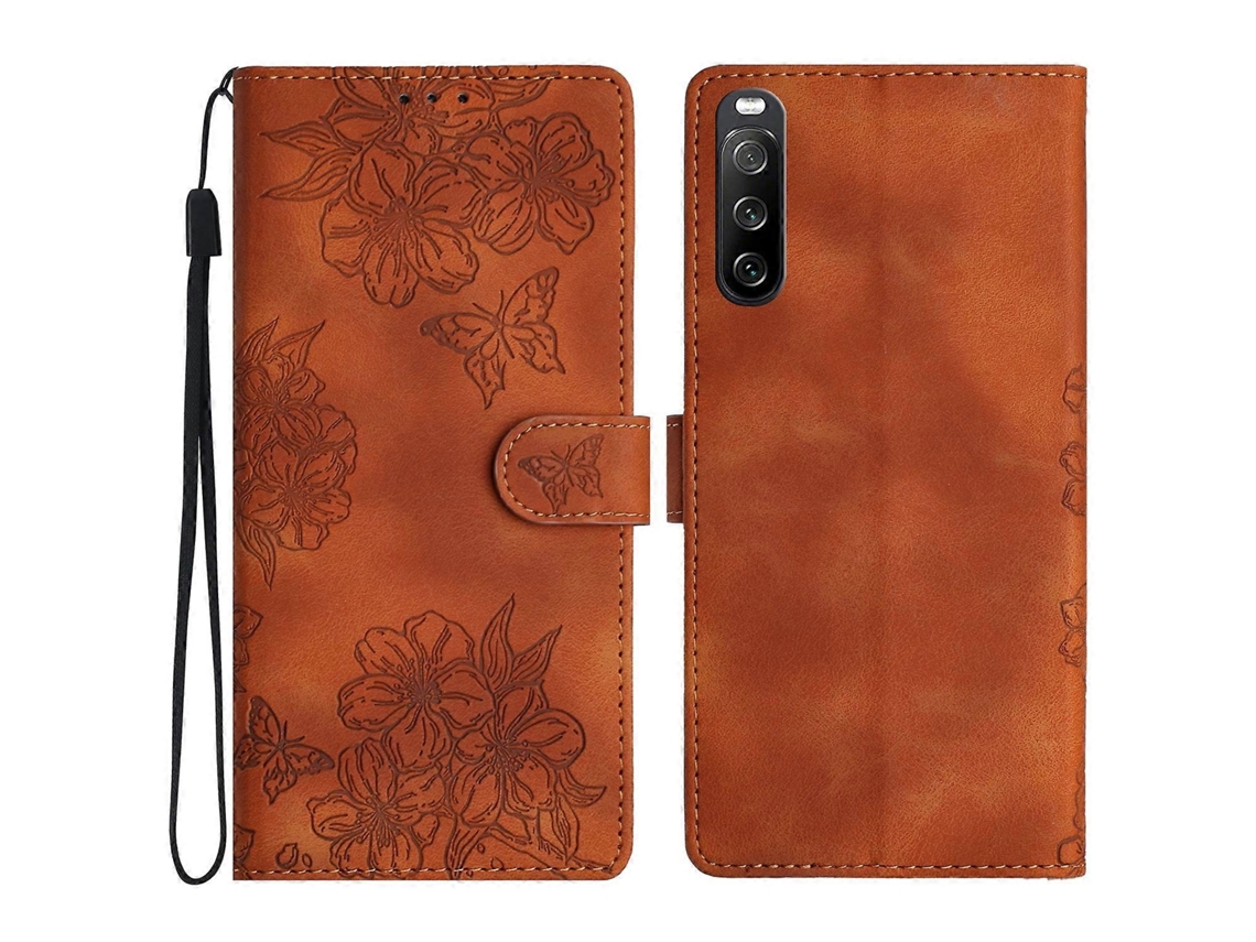 Capa De Celular Em Pu Com Estampa De Borboleta E Flor De Cerejeira