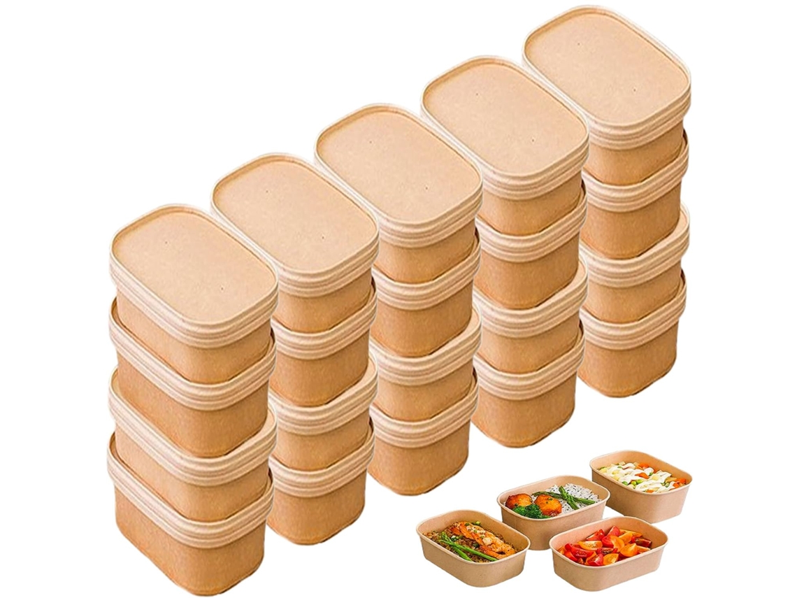 Caixas Alimentares de 650ml com tampa, à prova de água e óleo, reutilizáveis