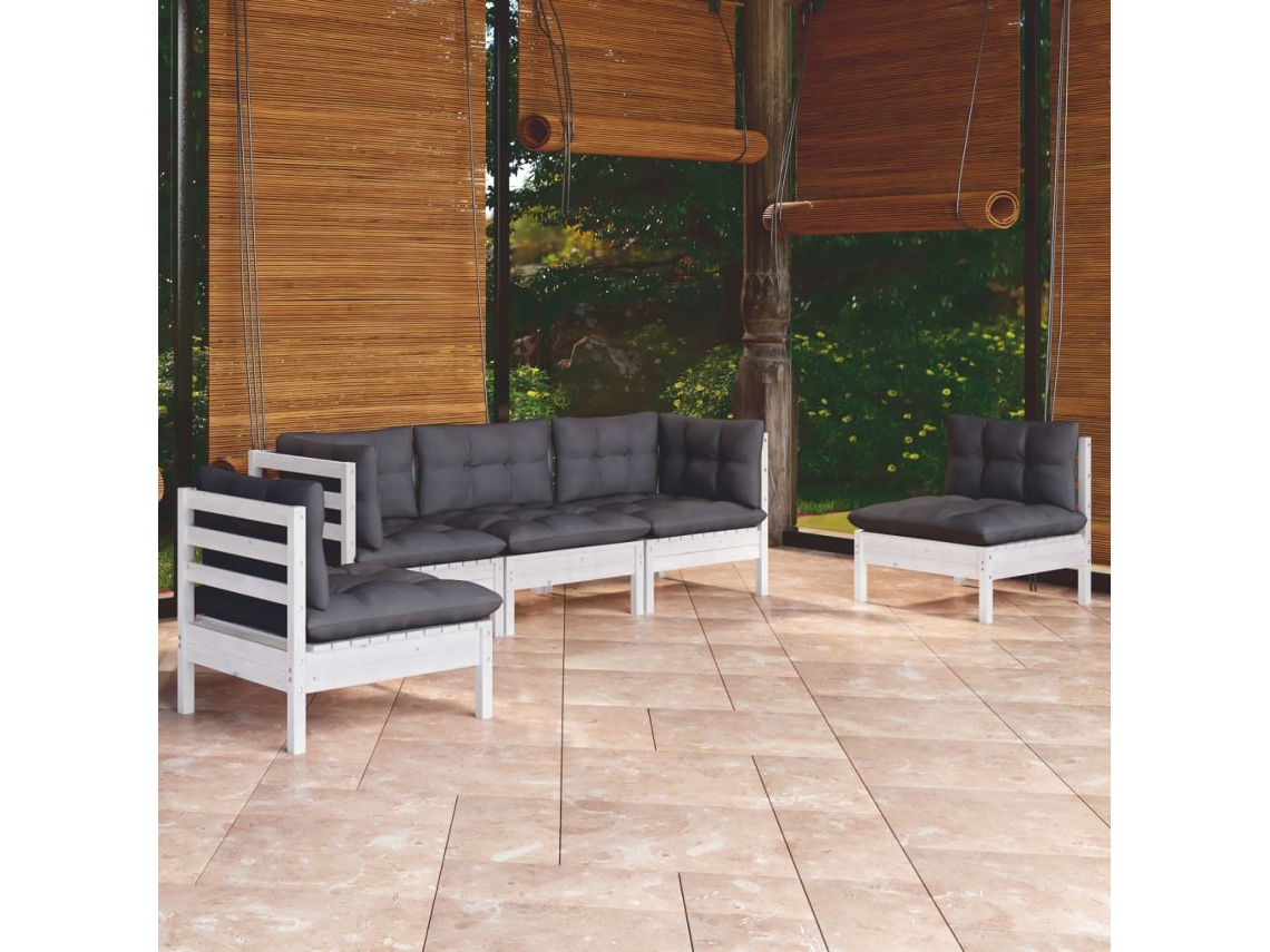 Vidaxl 5 Pcs Conjunto Lounge De Jardim C/ Almofadões Pinho Maciço