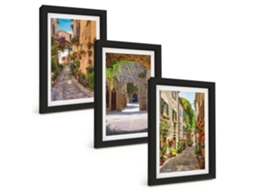Um Conjunto De Imagens Decorativas Em Uma Moldura Ruas Italianas, Flores E Arquitetura Moldura Preta Pinturas De Quarto Espelharte (3 Peças 20x30 Cm)