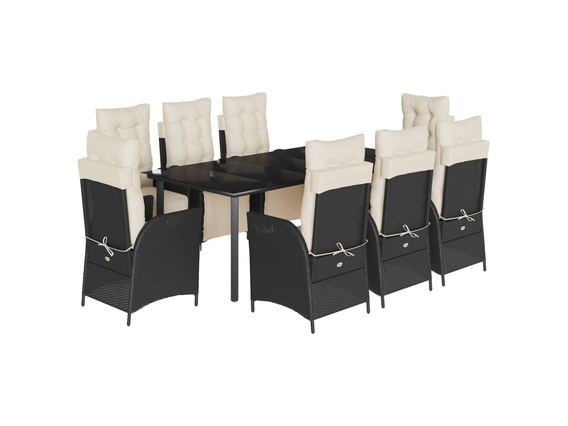 Conjunto de 9 Jantar para Jardim com Almofadões Vime Pe Preto MAISON EXCLUSIVE