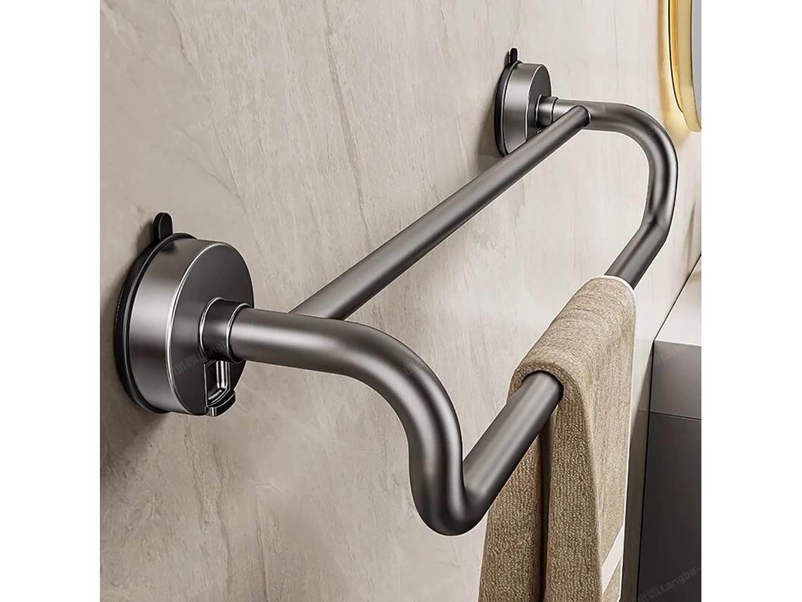 Suporte De Toalha Duplo Parede Em Alumínio Com Ventosa Para Banheiro Cinza, 40cm 15, 7