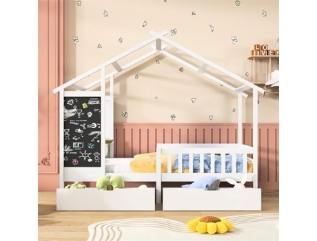 Cama Com Gavetas Telhado Quadro Dreammespace Branco (90x200cm)