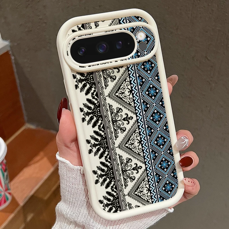 Capa Para Celular Google Pixel 9 Com Estampa Retrô (cor Off-white), Capa Macia De Tpu Resistente A Impactos.