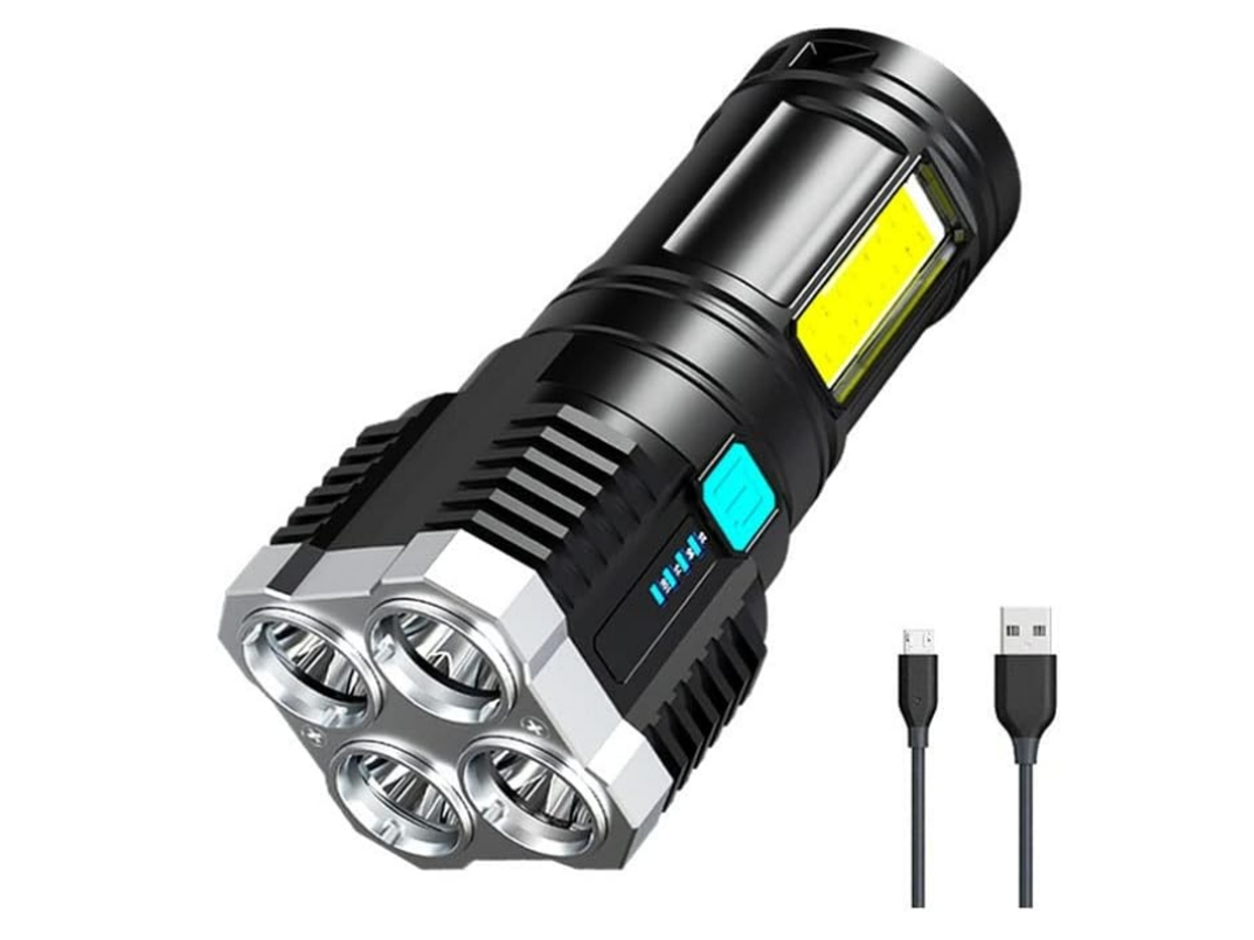 Lanternas Led, Lanterna Portátil Super Brilhante De Quatro Núcleos, Holofote De 4 Modos Com Luz Lateral Cob, À Prova Dágua Yizhood (preto)