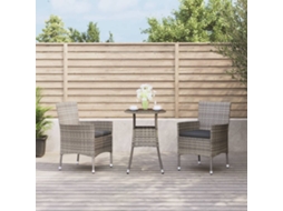 Vidaxl 3 Pcs Conjunto Bistrô De Jardim C/ Almofadões Vime Pe Cinza