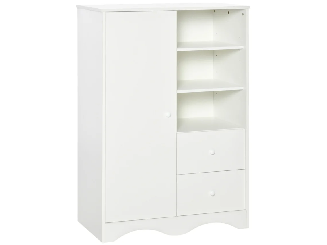 Guarda-roupa Compacto Com Porta, 5 Prateleiras, 3 Nichos E 2 Gavetas, Ideal Para Quarto, Sala E Escritório, Branco