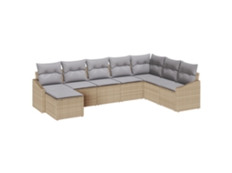 Conjunto 8 De Jantar De Vidaxl Com Almofadas Bege Polyrattan