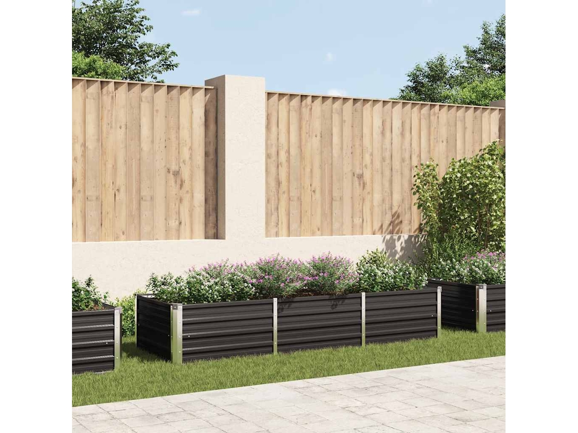 Canteiro Elevado | Vaso De Jardim | Floreira Jardim Aço Galvanizado 240x80x45cm Antracite Wsd949550 Lovely Home