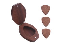 Estojo para Palhetas em Formato de Diamante para Guitarra e Baixo, com Conjunto de 3 Palhetas de Madeira AQUAFORGE