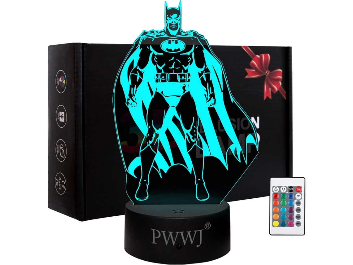 Luminria Noturna 3d Wj Com Figura De Ao Do Batman, Para Cabeceira, Com Iluso De Caracterstica, Led Rgb Com Mudana De Cor, Em Aquaforge