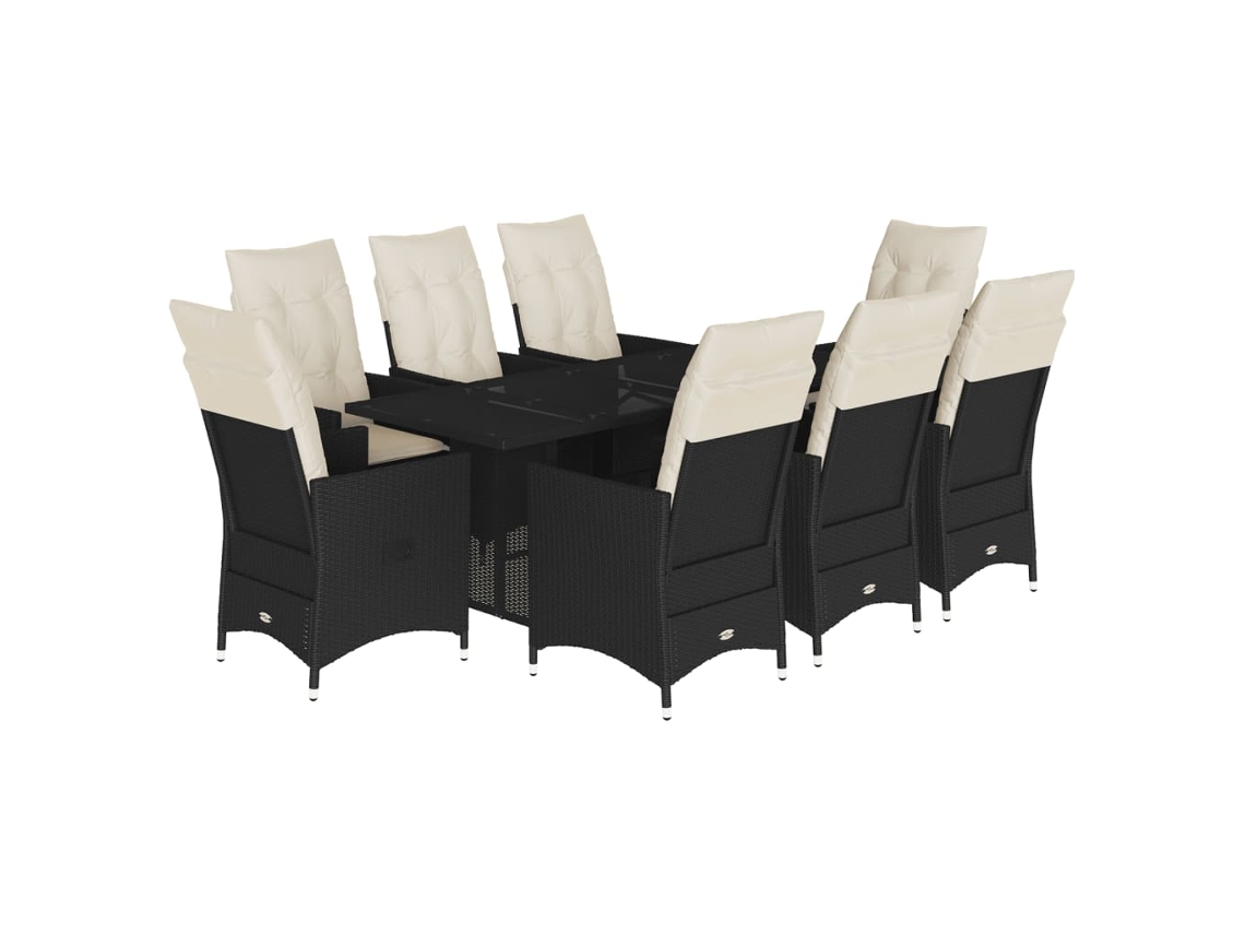 Conjunto de 9 Jantar para Jardim com Almofadões Vime Pe Preto MAISON EXCLUSIVE