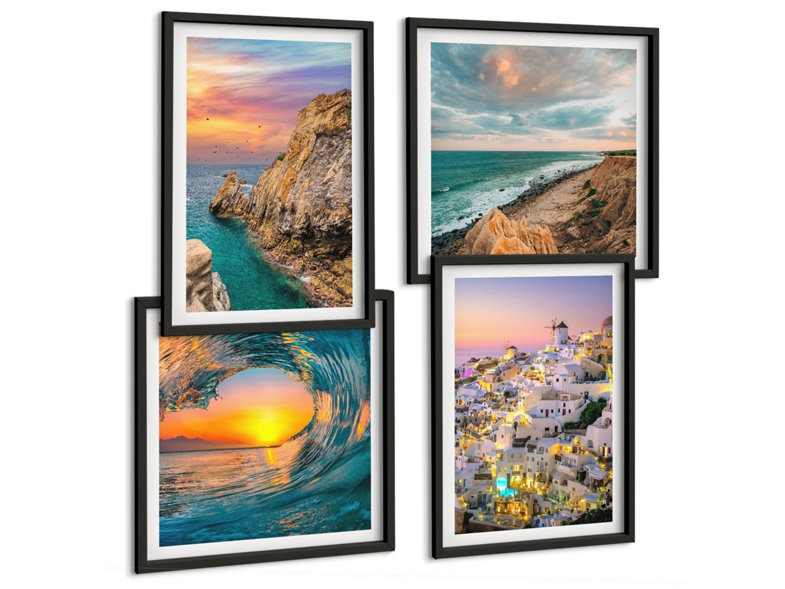 Galeria De Pinturas Murais Flores, Mármore, Branco, Preto Moldura Preta Pinturas De Quarto Espelharte (conjunto De 4 Imagens)