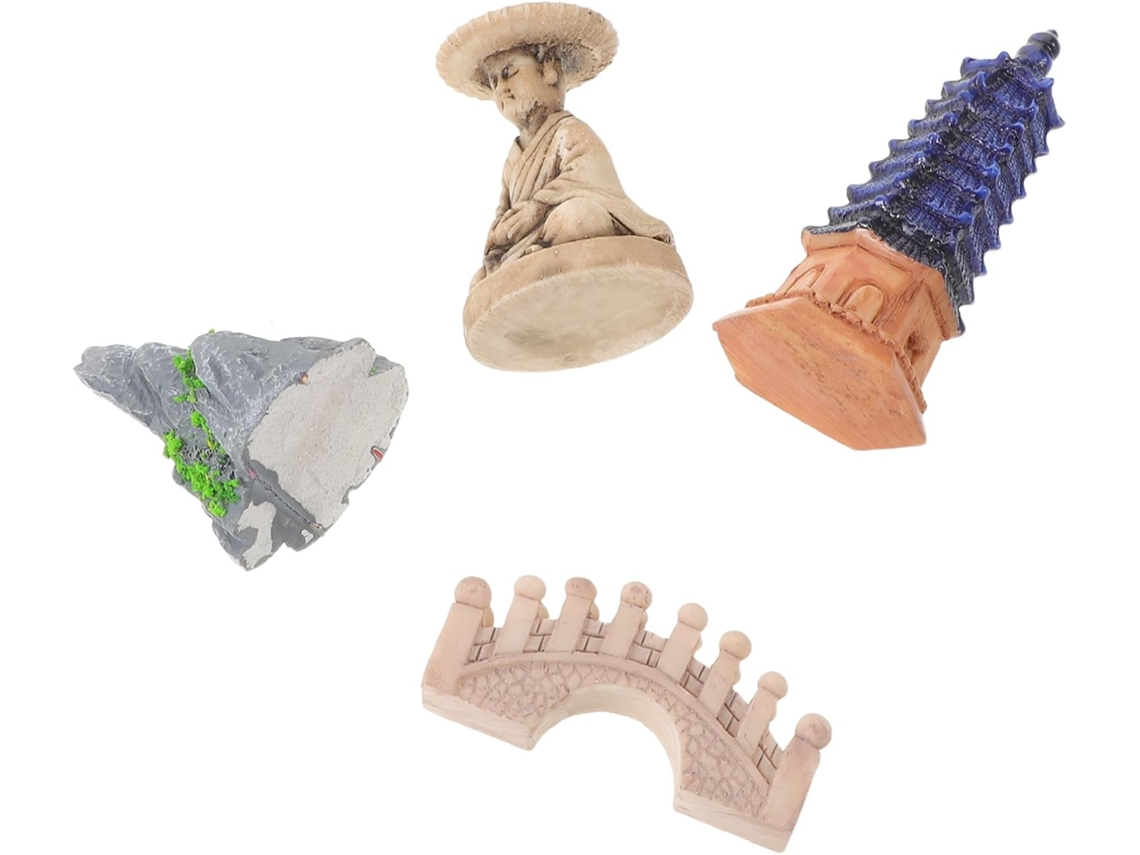 Miniaturas Pagodes Resina Resistente Conjunto 4 Estátuas Sentado Decoração Aquário Terrário Jardim Ornamentos GOKOCO