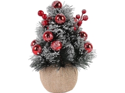 Árbol De Navidad Artificial Mini, 25 Cm, Agujas De Pino Con Baya Roja Y Bolsa De Tela