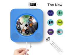 Leitor de CD de Parede com Bluetooth, Rádio, Altifalantes, Comando, MP3, USB Azul HEXINYIGJLY