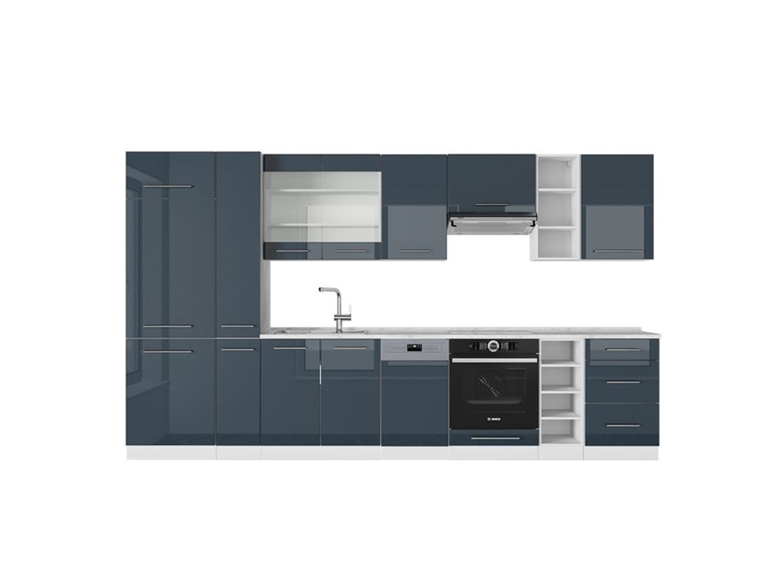 Cozinha Fame-Line, 355 cm, Mármore PT, azul escuro brilhante/branco VICCO