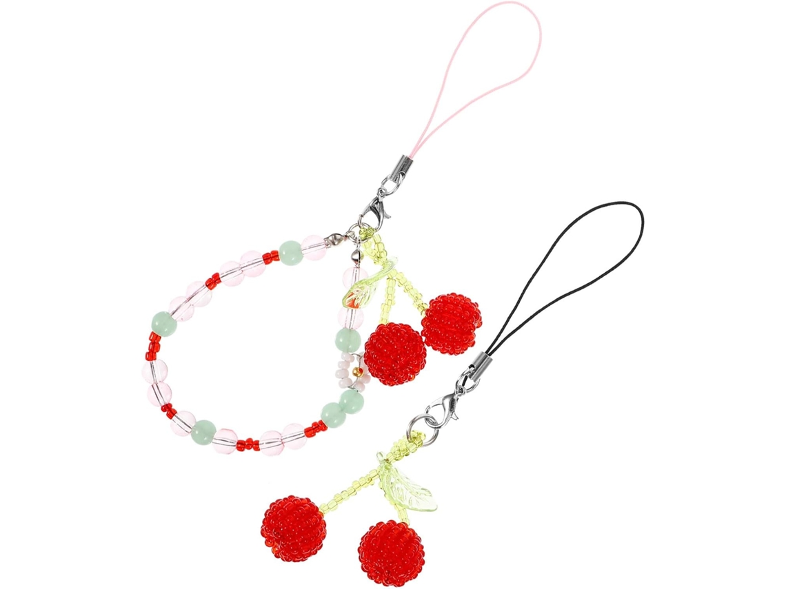 Conjunto De 2 Alças Decorativas Para Celular Com Pérolas E Cerejas