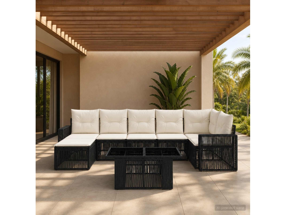 Vidaxl Conjunto De Sofá De Jardim 8 Unid. Preto E Branco Creme Vime Pe