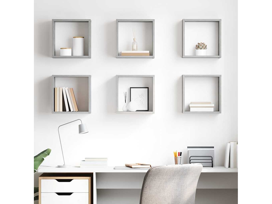 Vidaxl Prateleiras Parede Forma De Cubo 6 Pcs 30x15x30cm Cinza Cimento